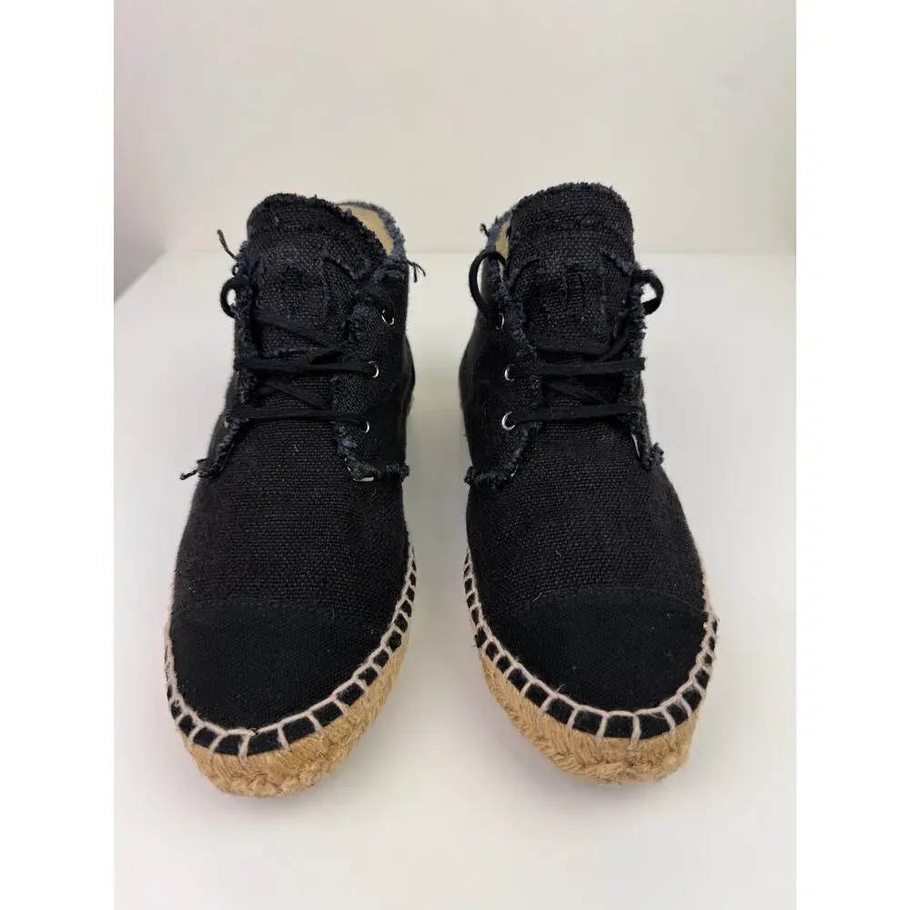 CHANEL Womens Black Canvas High Top Lace Up Espadrille Sneakers Sz EU 37 US 6.5 - Picture 4 of 13